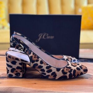 J. Crew Leopard-Print Block Heel Slingbacks in Brown and Black